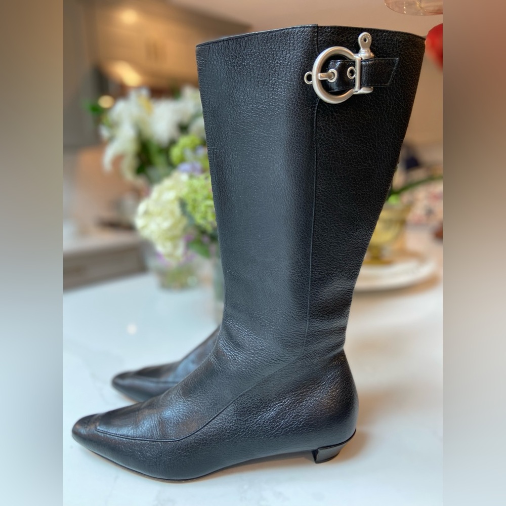 Burberry Kitten Heel Pebble Grain Leather Boots